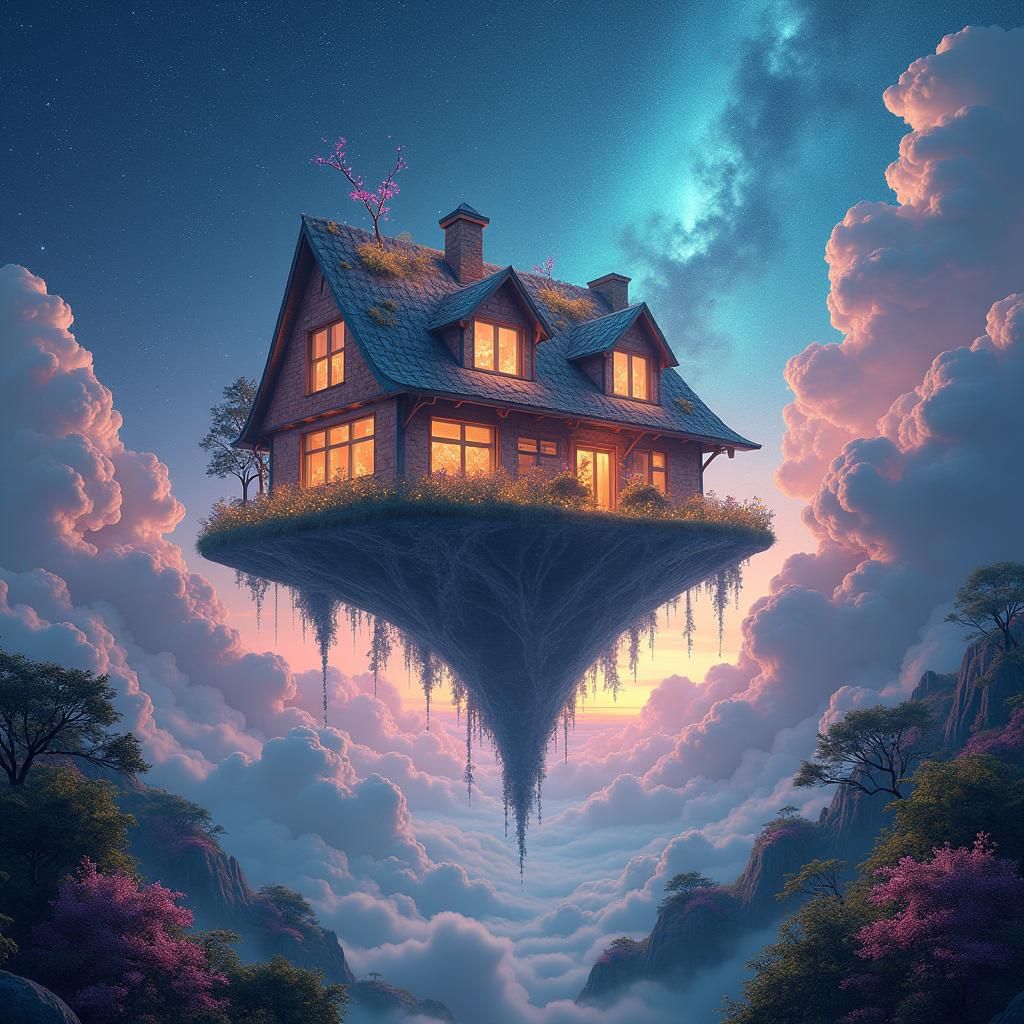 Levitating Luminous House in Mystical Astral Realm