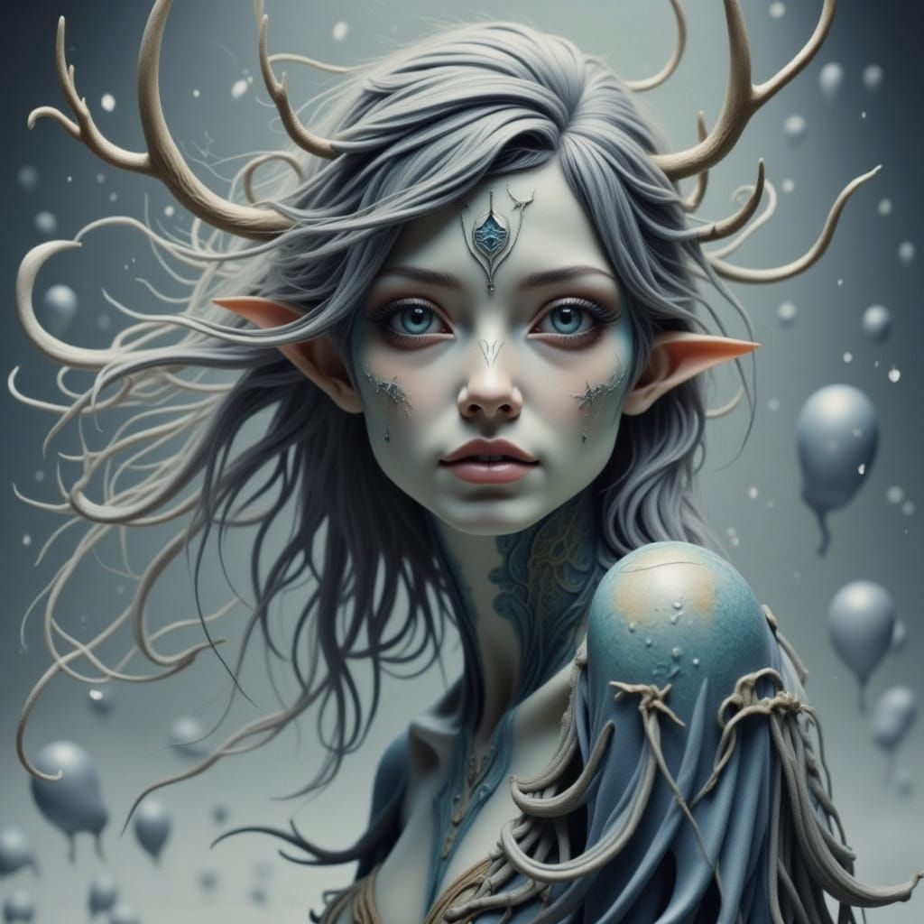 Winter Fae Crone Witch with Hare Ears