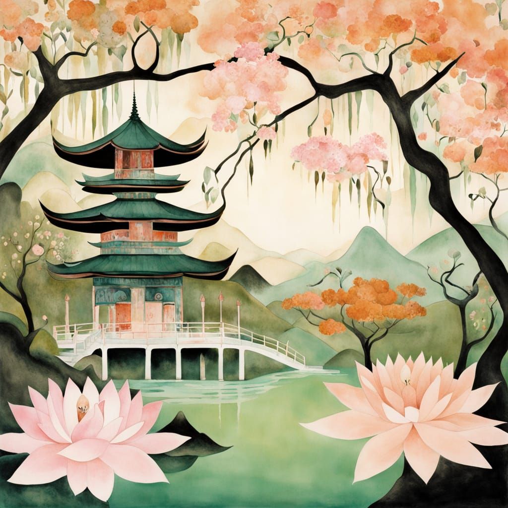 Pagoda in Tea Garden With Prayer Lake