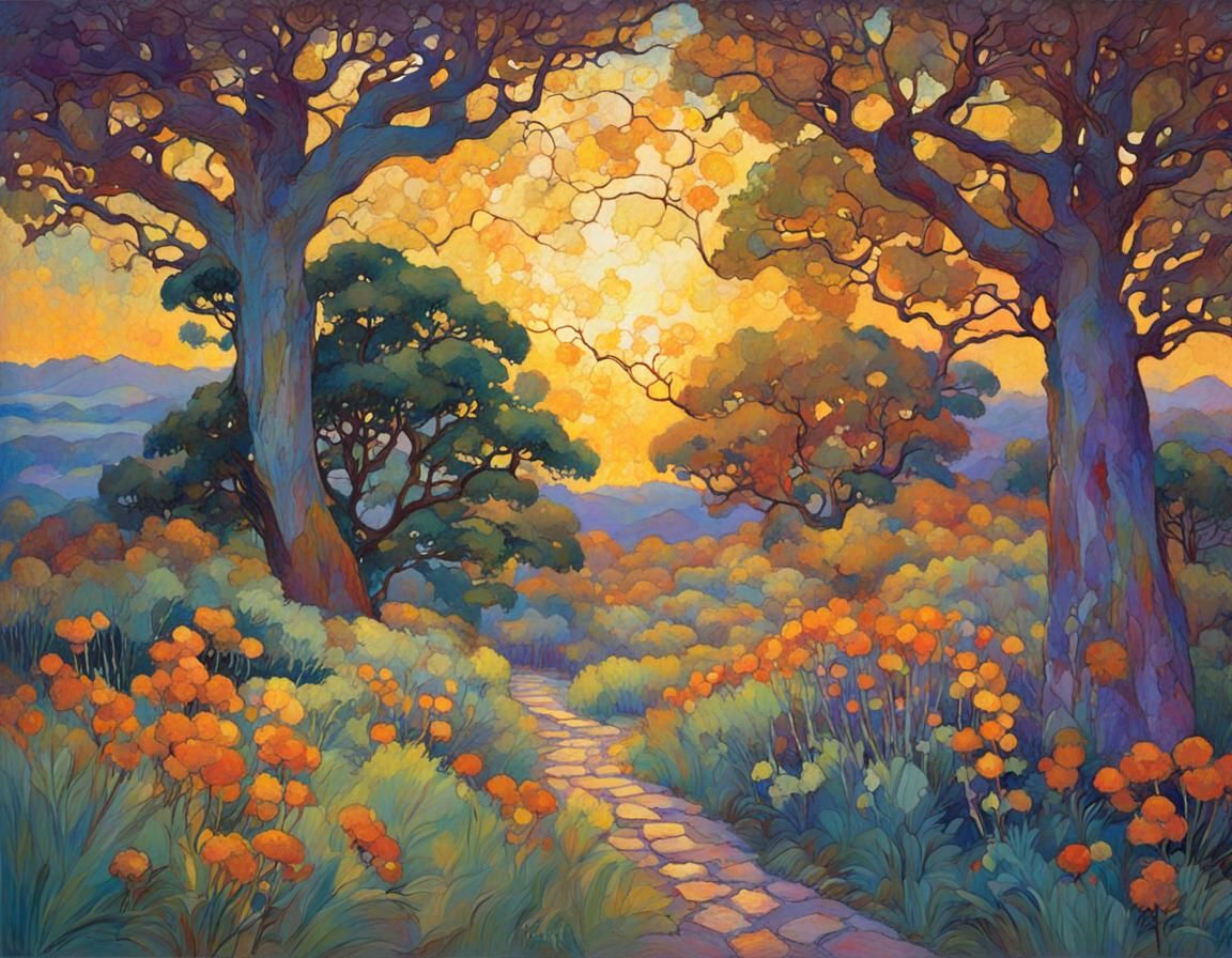 Artistic Fusion of Stained Glass, Impressionism, and Sci-Fi