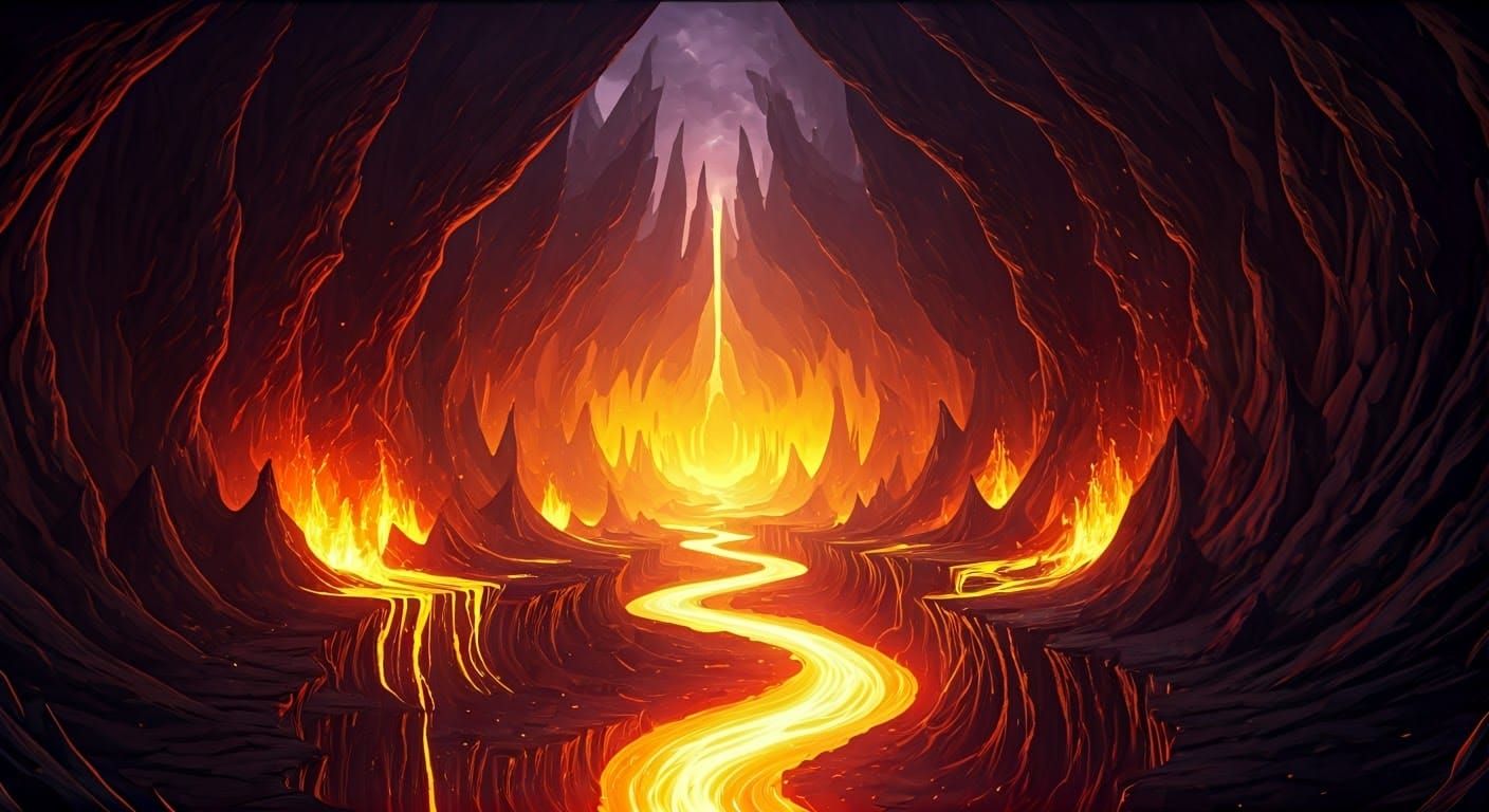 Fiery Tartarus of Greek Mythology in Painterly Style