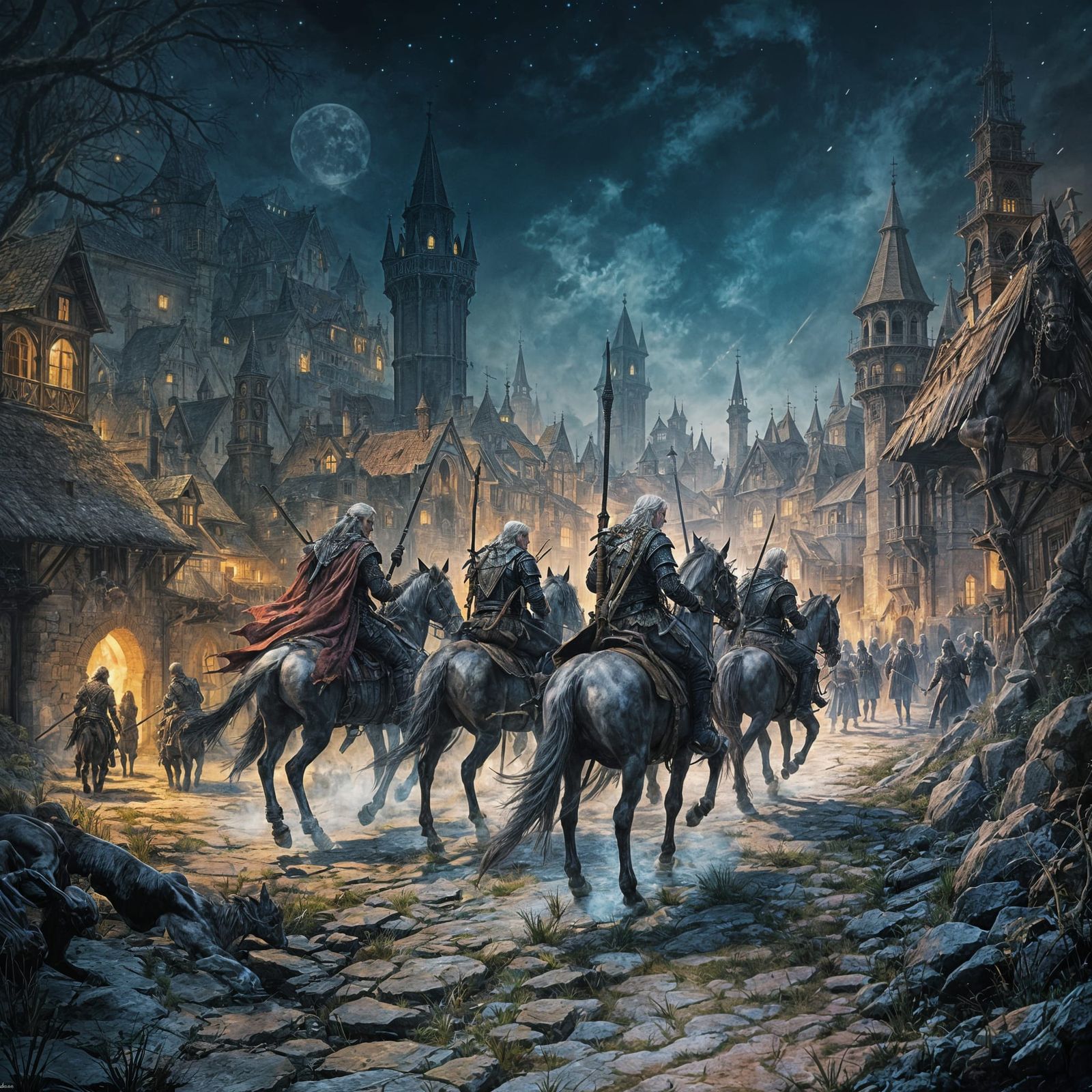 Wild Hunt Cavaliers Ride Under Pastel Night Skies