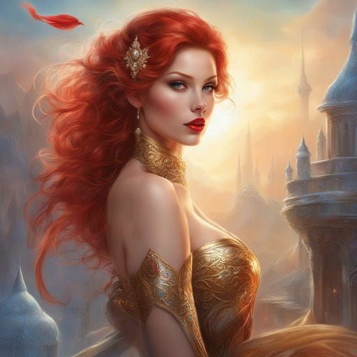 Glamorous Portrait of a Red-Haired Princess