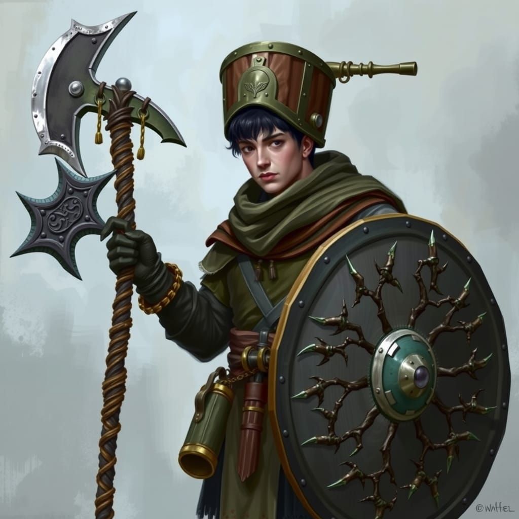 D&D Paladin with Bucket Helmet and Warhammer