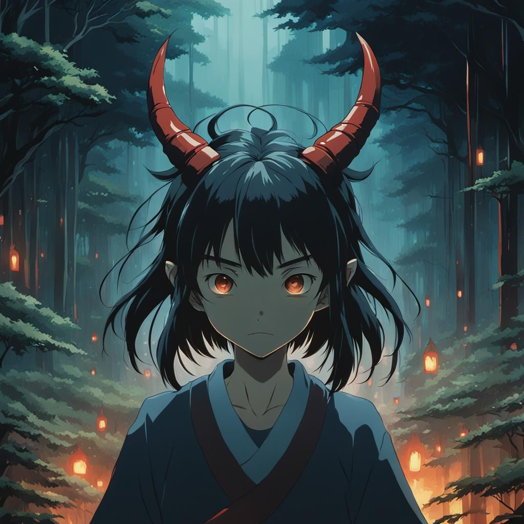 Anime Demon Girl in Studio Ghibli Style