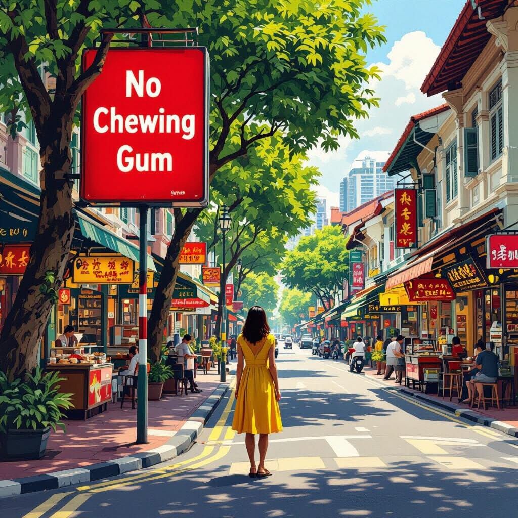 Singapore Street Scene with Red Sign in Photo Style
