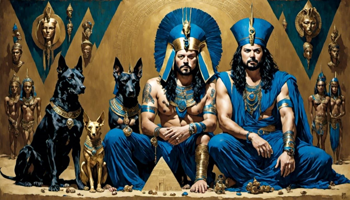 Egyptian Pharaoh Portrait with Anubis in Pyramid