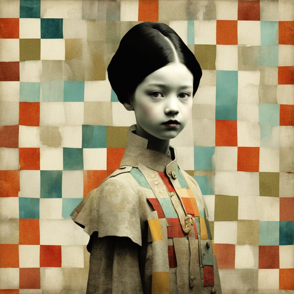 Nostalgic Memoryscape Portrait with Textile Patterns