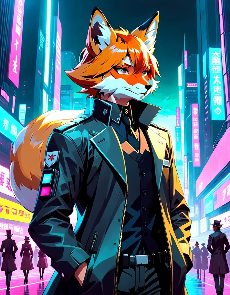 Cyberpunk Fox Man Spy in Anime Style