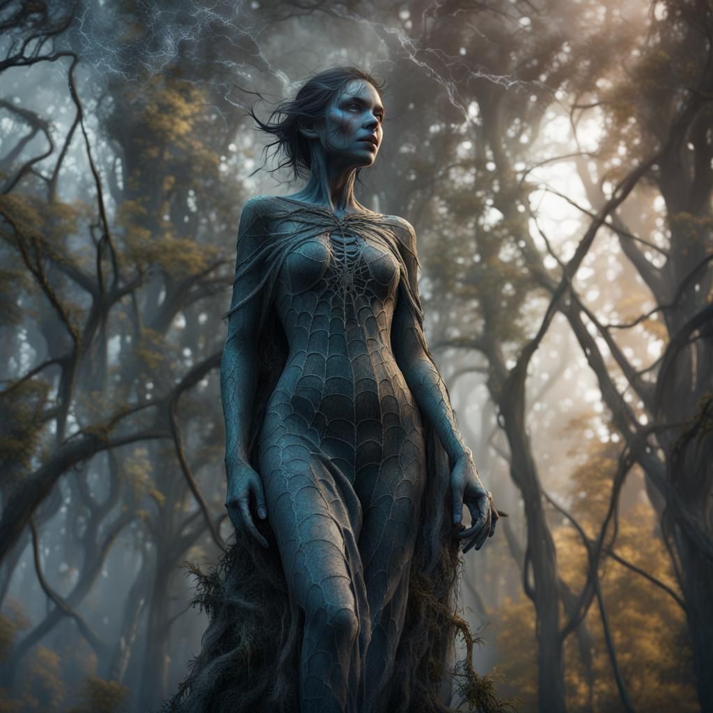 Statue Woman Covered in Spiderwebs, Fantasy Art