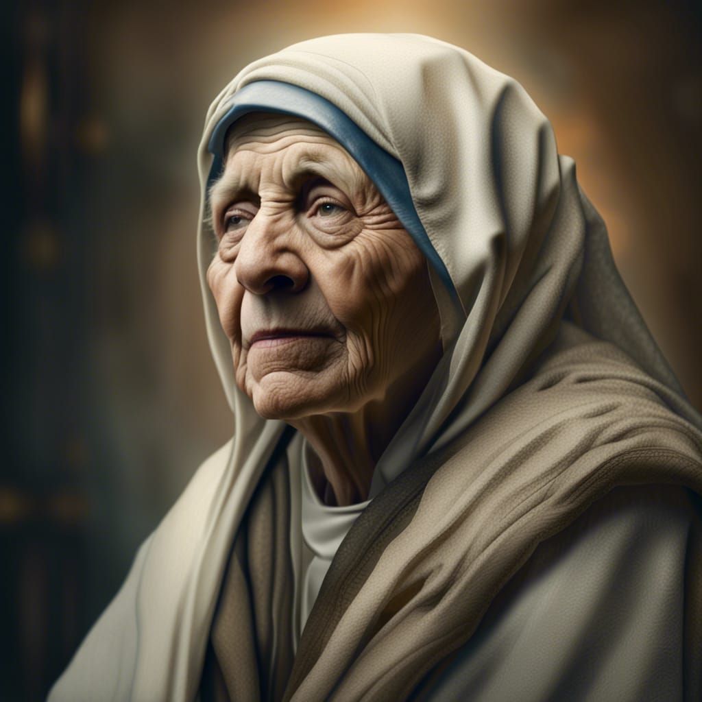 Mother Theresa Portrait in Rembrandt Style