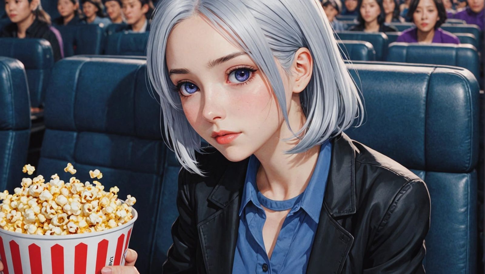 Anime Girl at the Cinema in Cel-Shaded Style