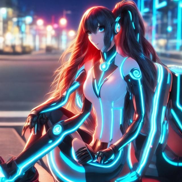 Animated brunette hair Female sitting on a large capacitor l...