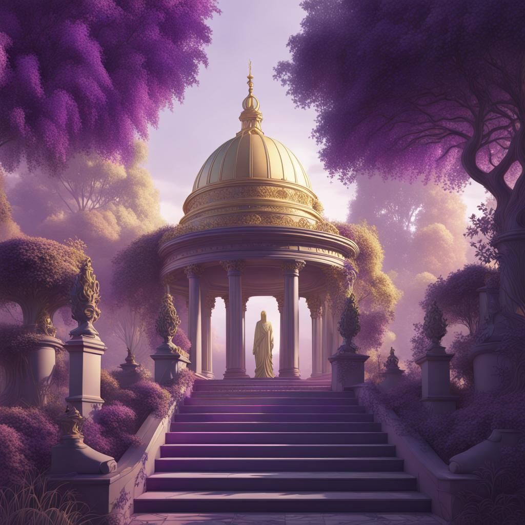 Palladian Garden Pathway Illustration with Temples and Statu...