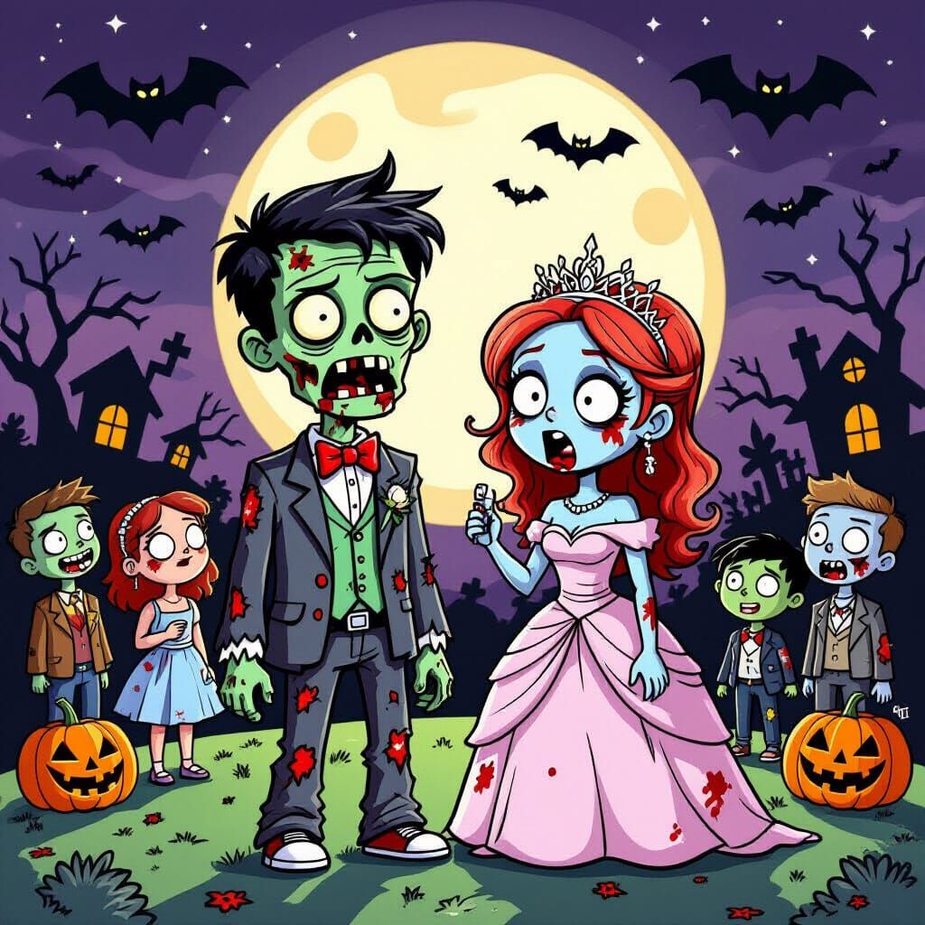 Cartoon Zombie Prom Night Scene