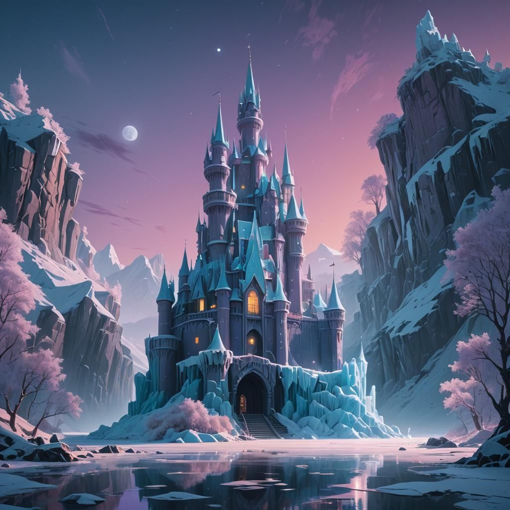 Ice Castle Under Moonlight: Digital Matte Painting