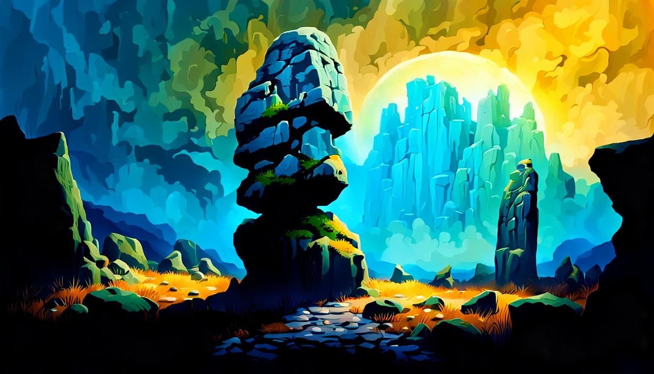 Surreal Stone Phallus in Barren Landscape