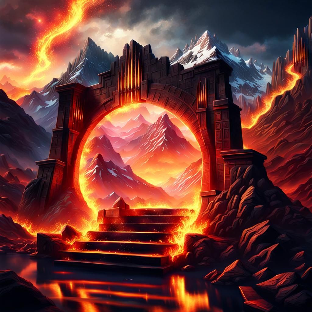 Glowing Portal Above Fire Lake Stairs