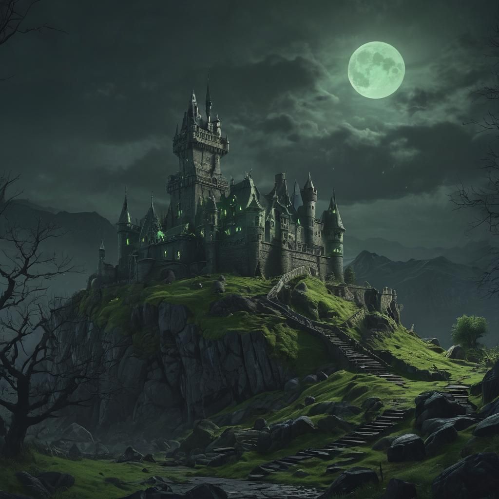 Gloomy Frankenstein Castle in Highlands: Matte Painting