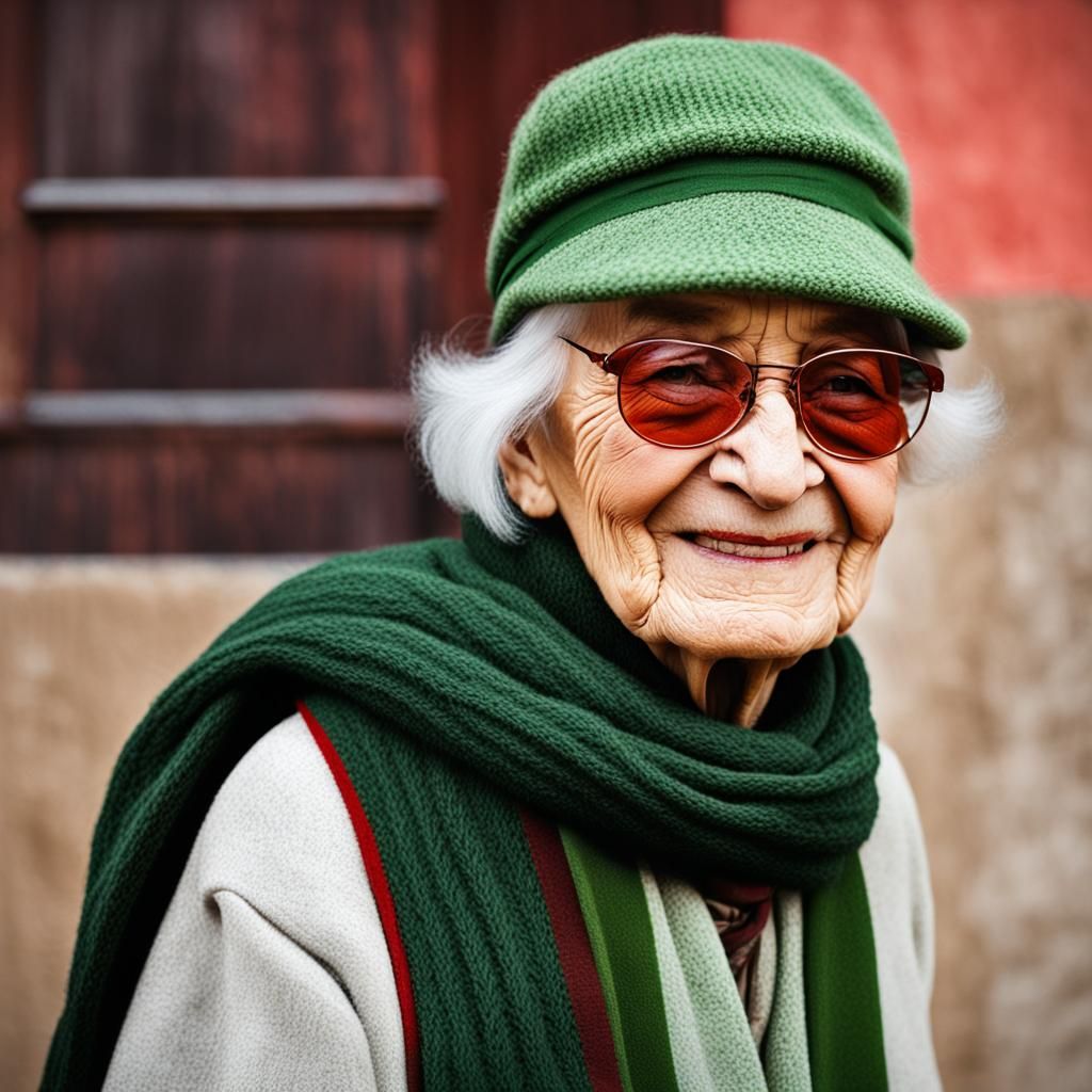 Elderly Woman's Warm Smile in Autumn Portrait