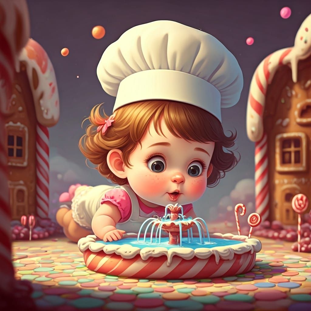 Baby Chef at Candy Fountain, Children's Book Illustration