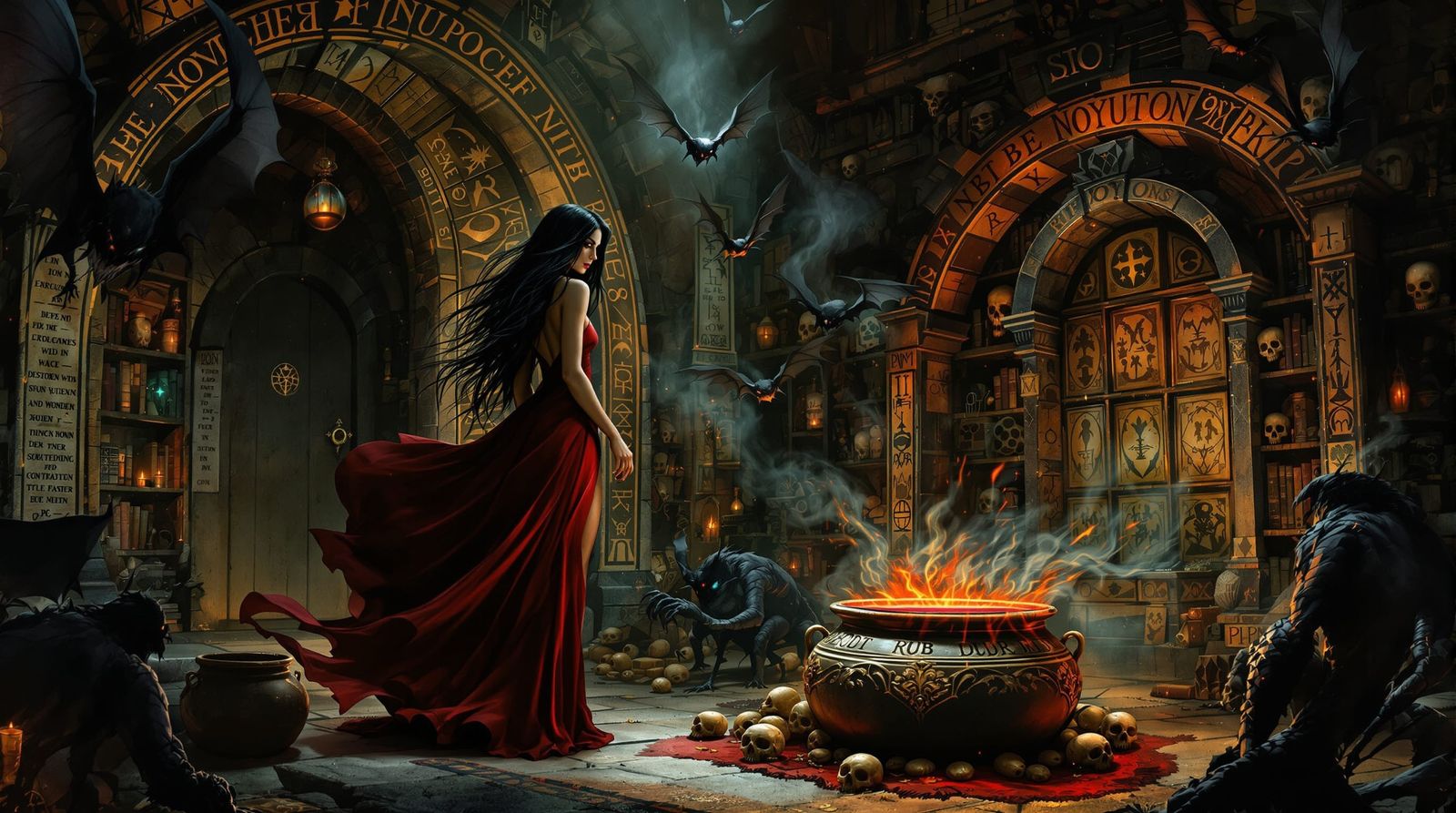 Witch Brewing Potion in Secret Lair Dark Fantasy Art