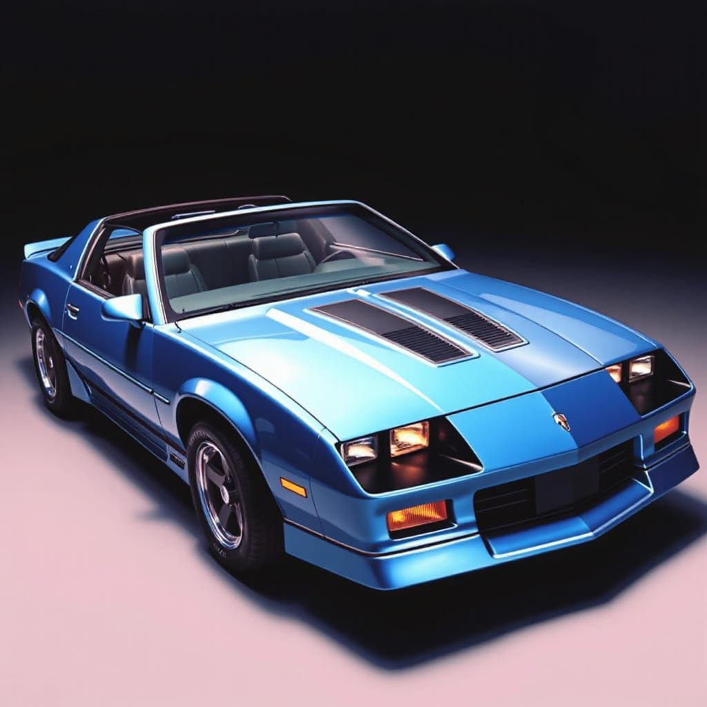 Blue 80s Camaro Z/28 in Futuristic Style