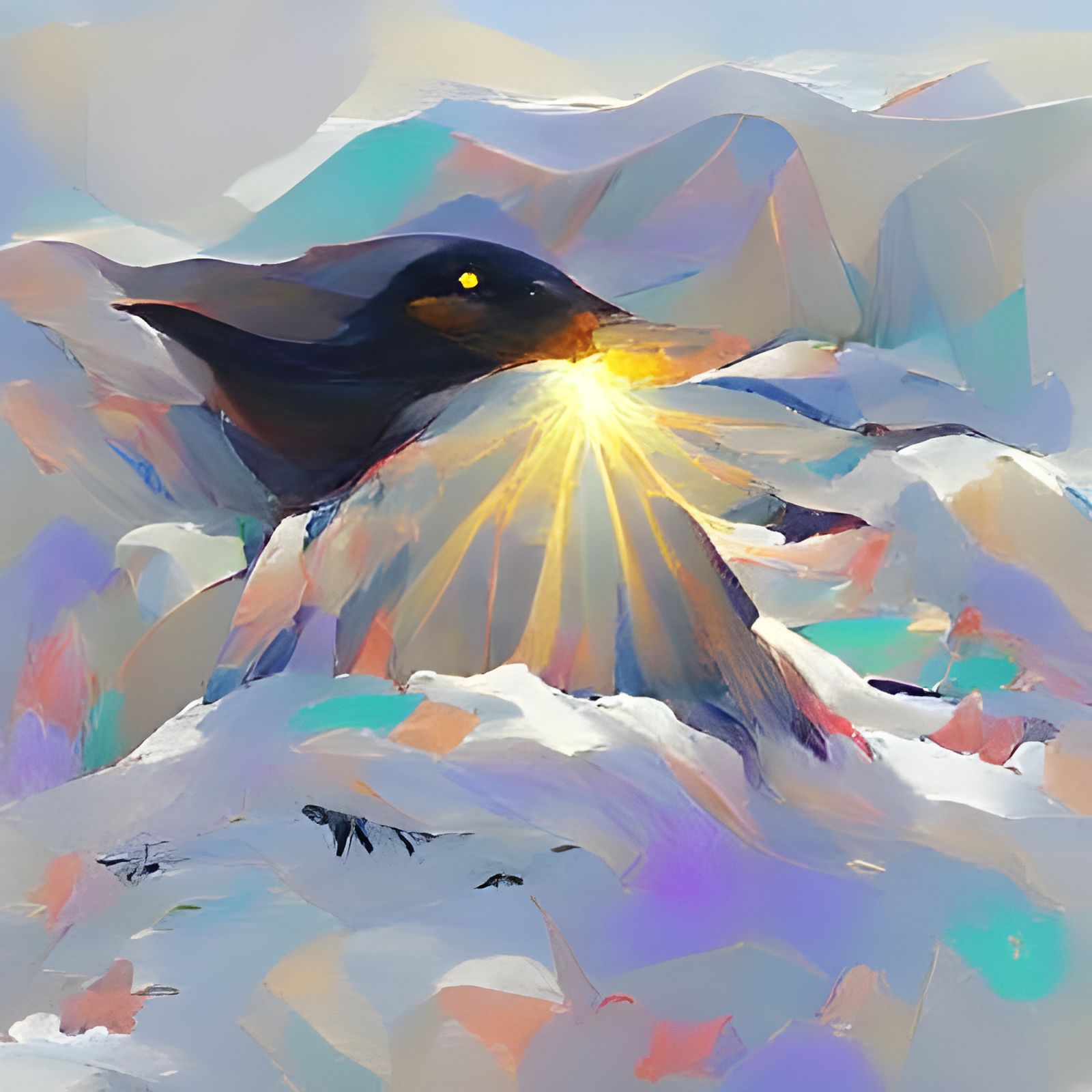 Blackbird in Snowy Mountains: A Study in Contrast