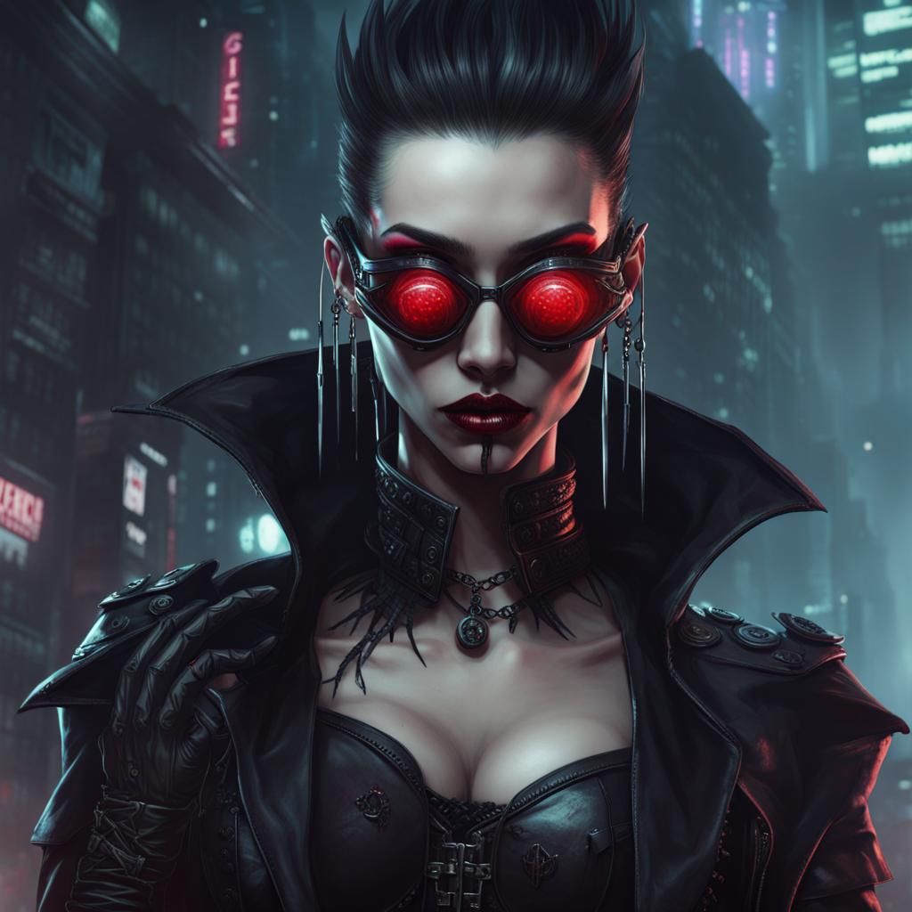 Cyberpunk Vampire in Futuristic Cityscape