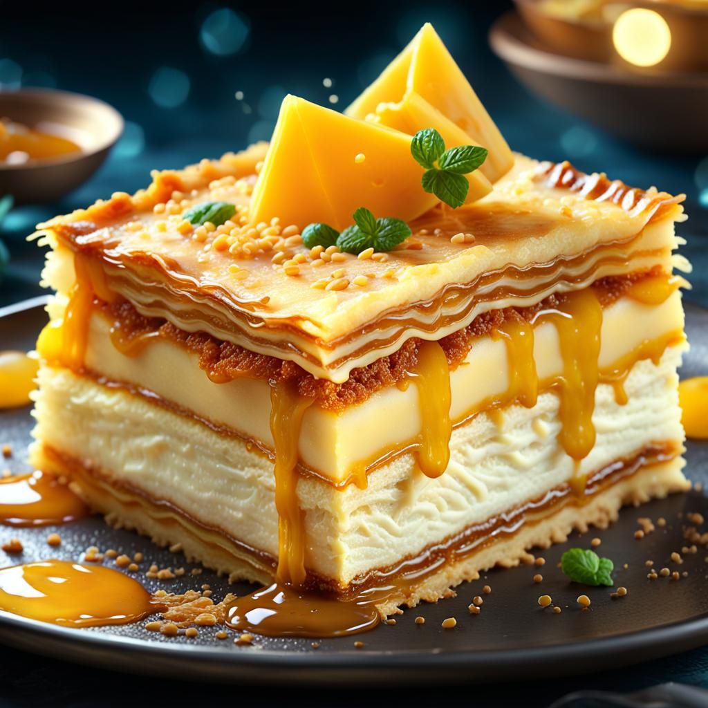 Delicious Kunafa Dessert Slice Close-Up