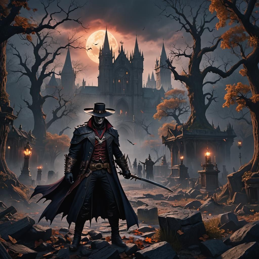 Detailed Matte Painting of a Vampire Hunter