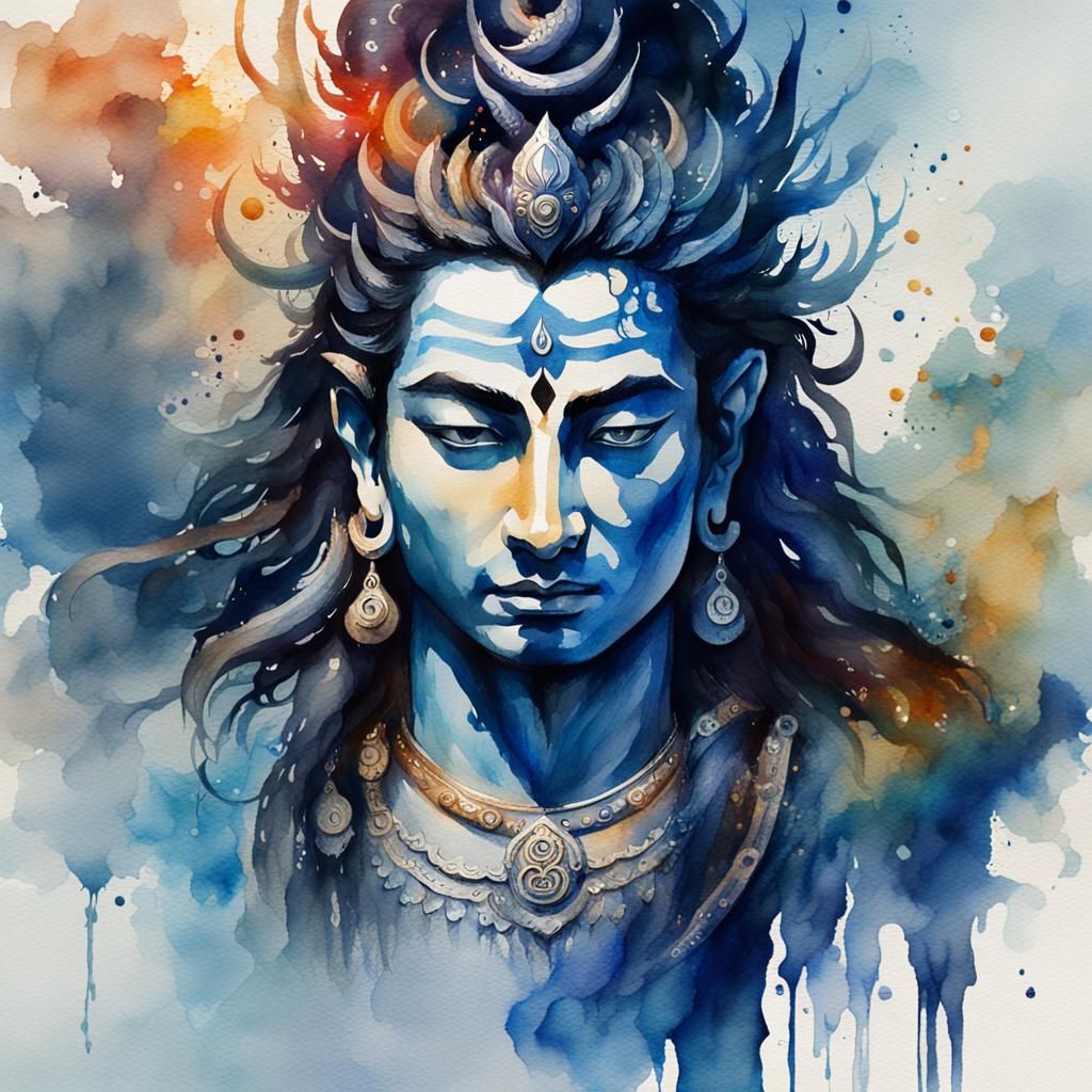 Shiva Watercolor Painting in Expressive Style
