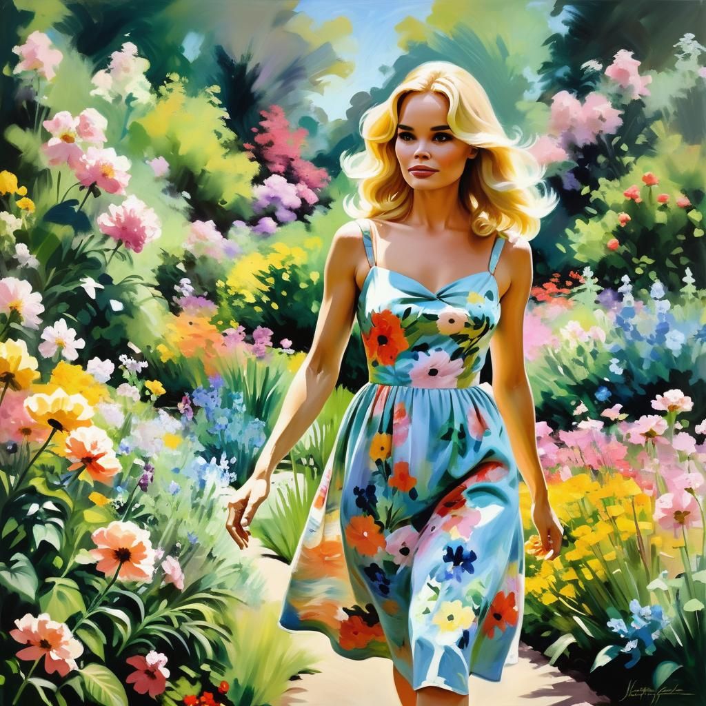 Impressionistic Pastel Portrait in Flower Garden