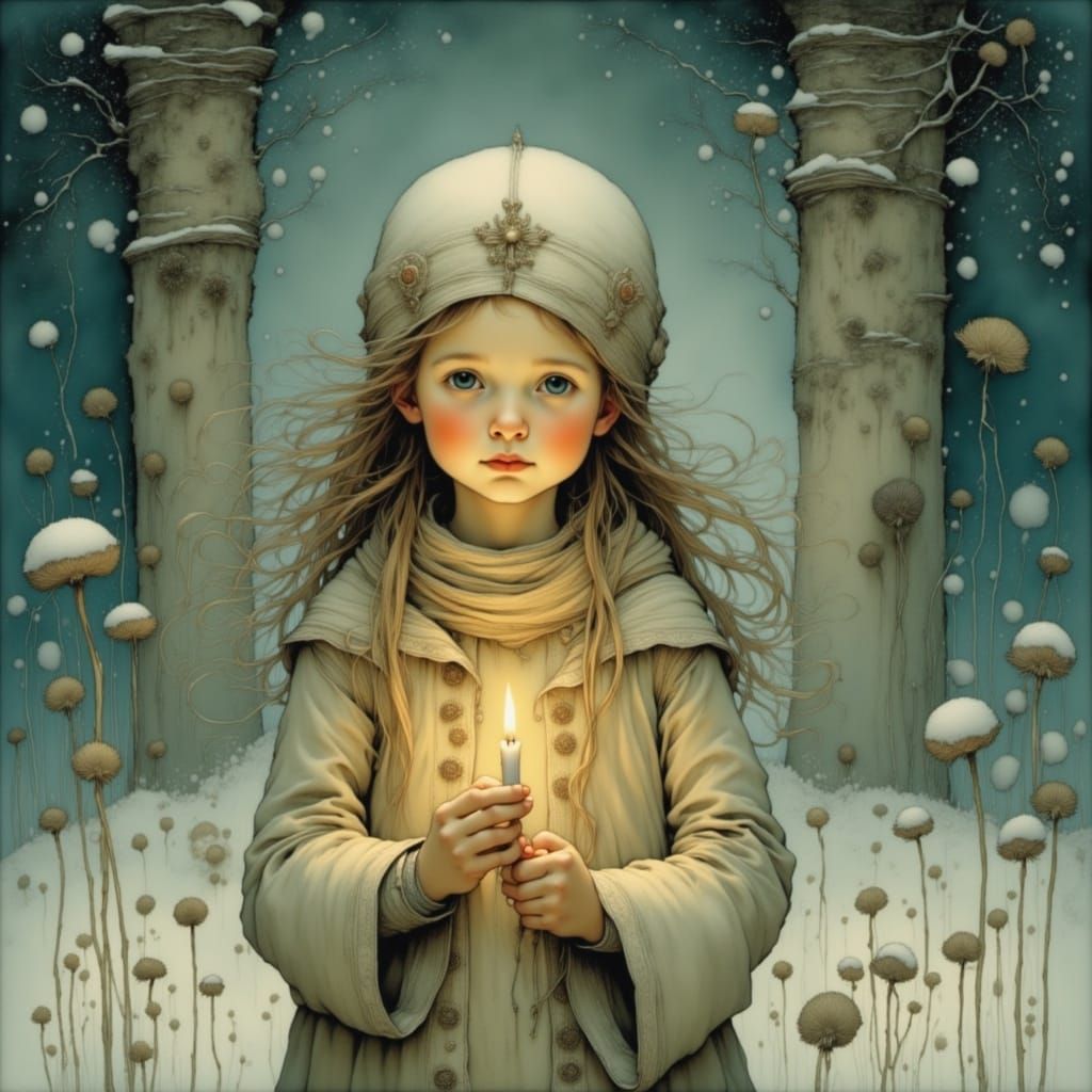 Girl in Snowy Landscape Illuminates a Gentle Scene