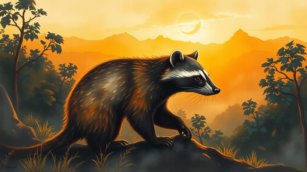 Mystical Coati in South American Landscape