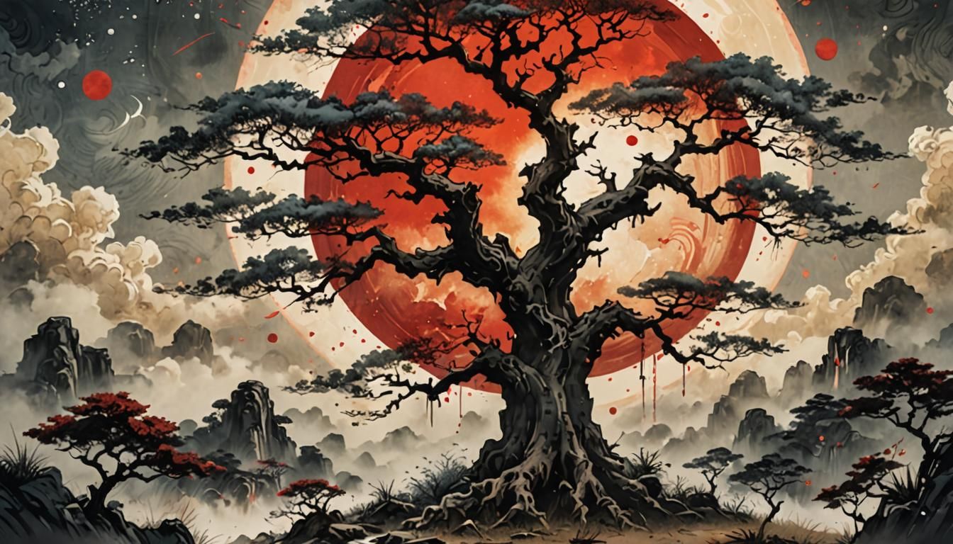 Old Tree in Chinese Ink Painting Style