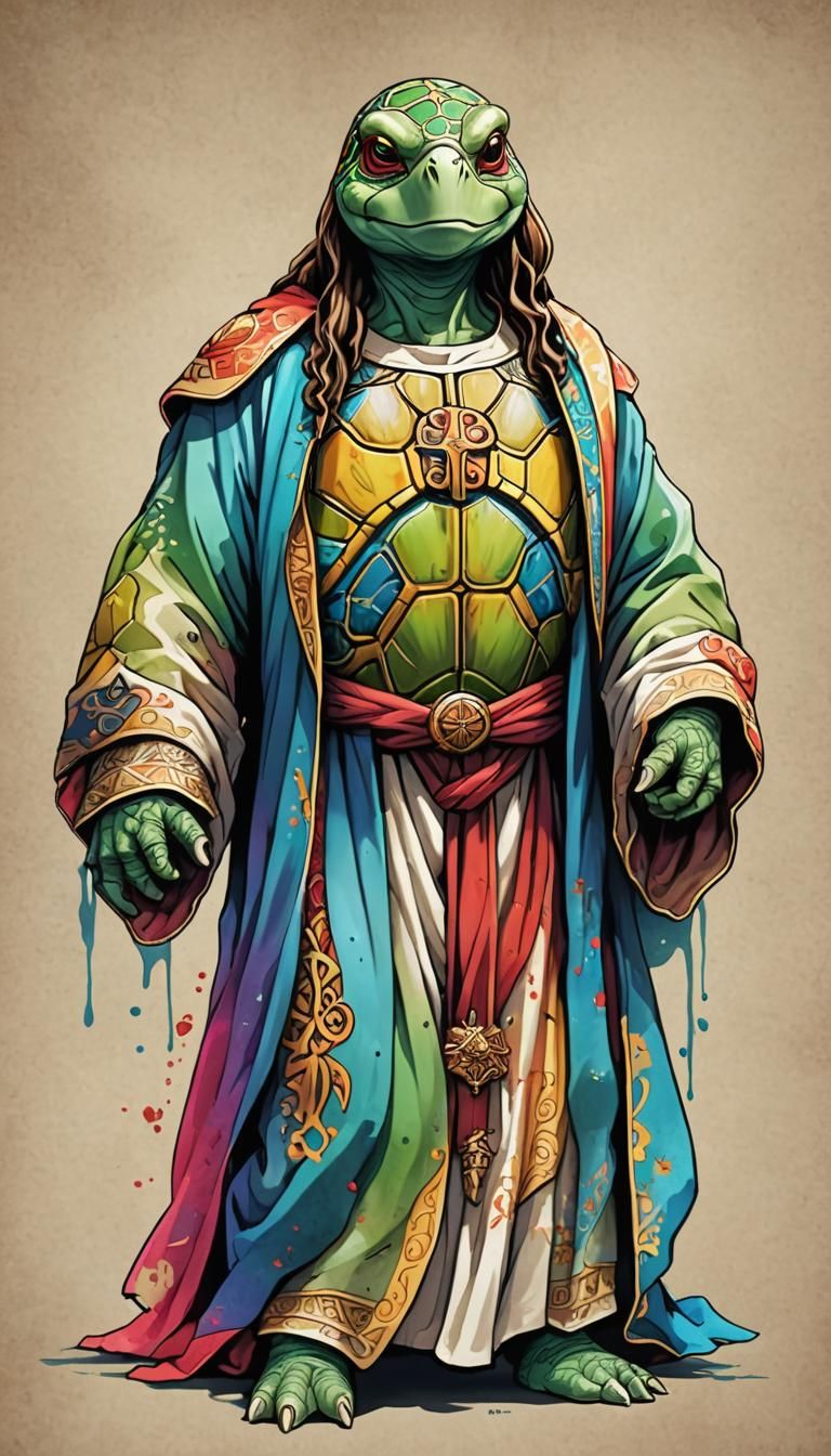 Cartoon Turtle Messiah in Anime Airbrush Style