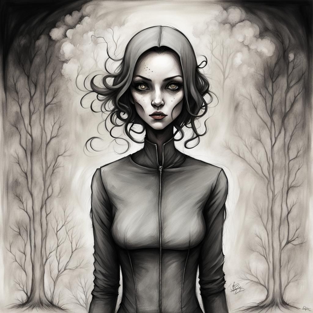 Monochromatic Woman Portrait in Dark Art Style