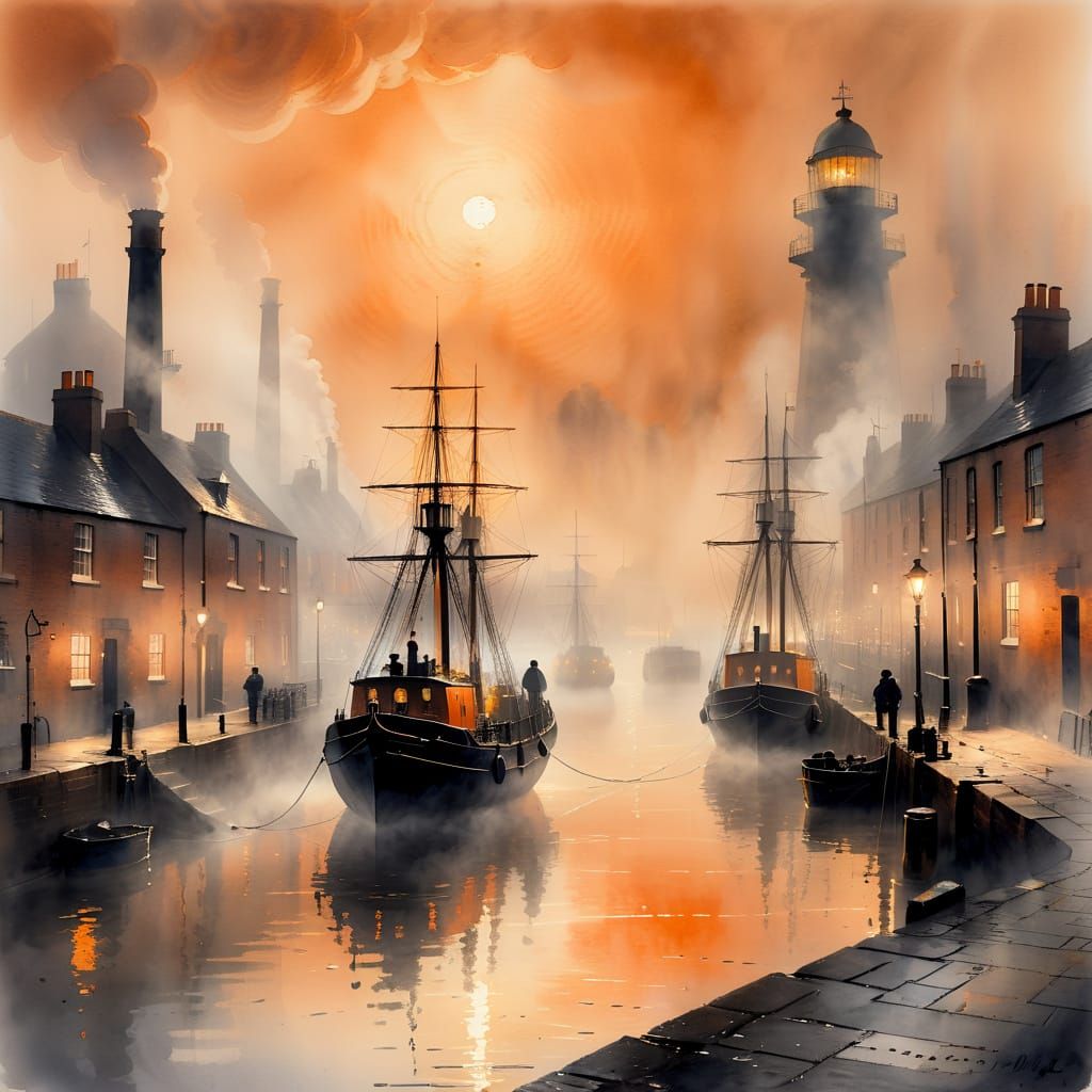 Harbor Lights in the Mist: Watercolor Painting