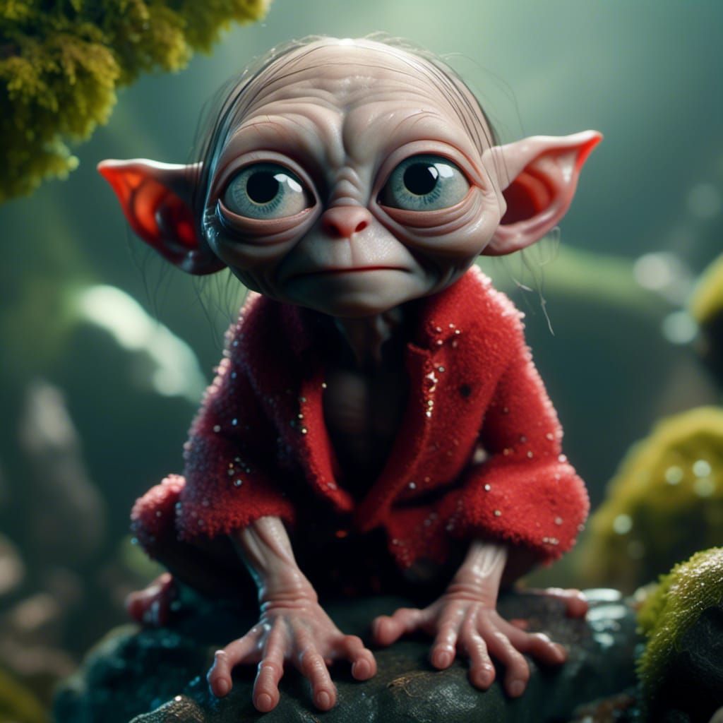 Macro Photo of a Fluffy Red Gollum Baby