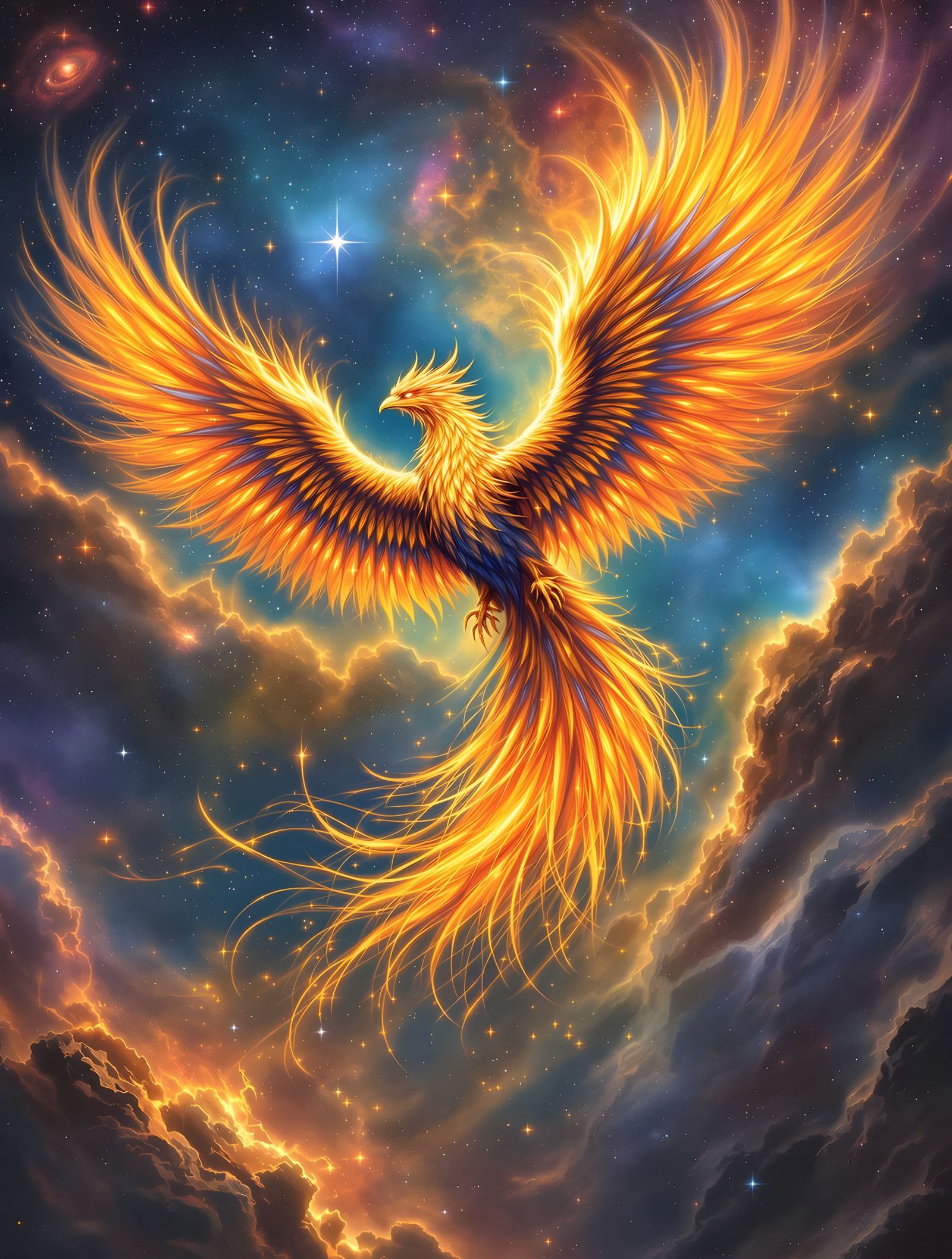 Majestic Phoenix Soaring Through Celestial Nebula