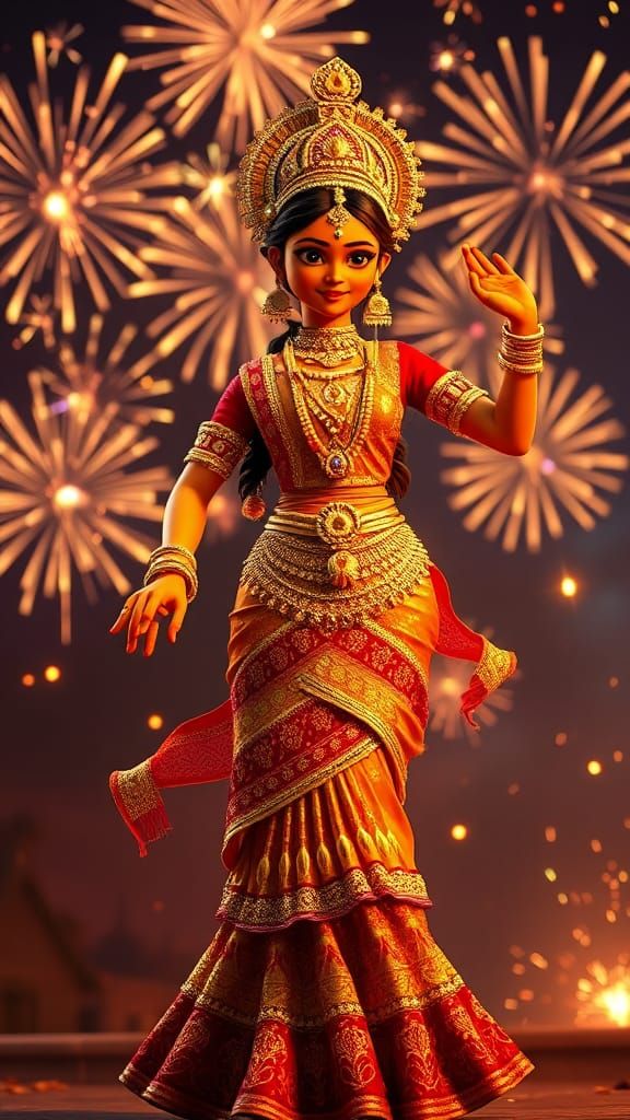 Animated South Indian Dancer in Festive 3D Rendering
