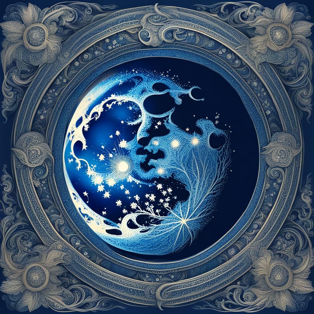 Mystical Blue Moon: Detailed Fantasy Art
