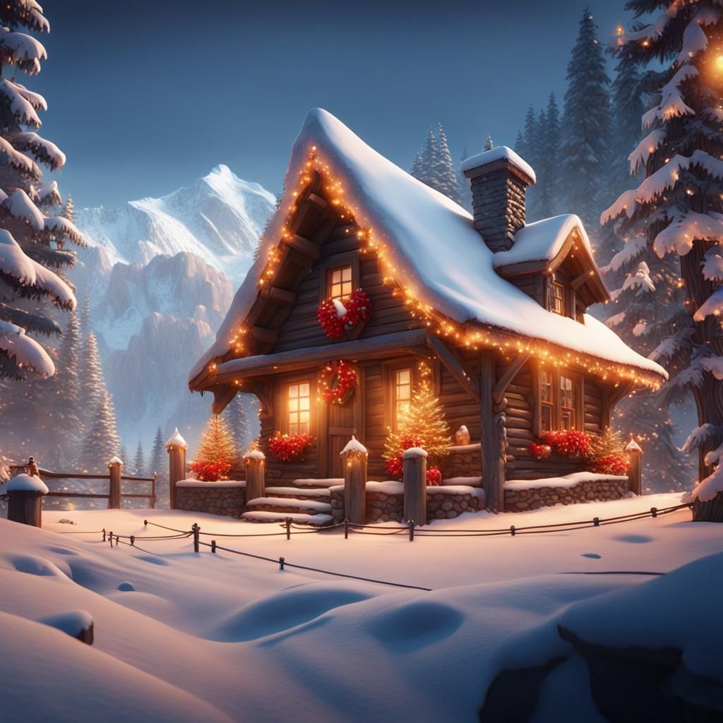 Christmas Morning at Snowy Mountain Cabin