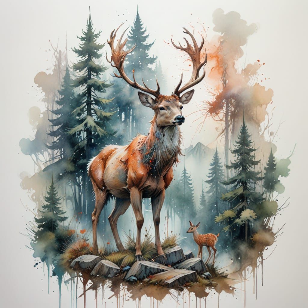 Ethereal Mountain Sanctuary in Soft Watercolour Style