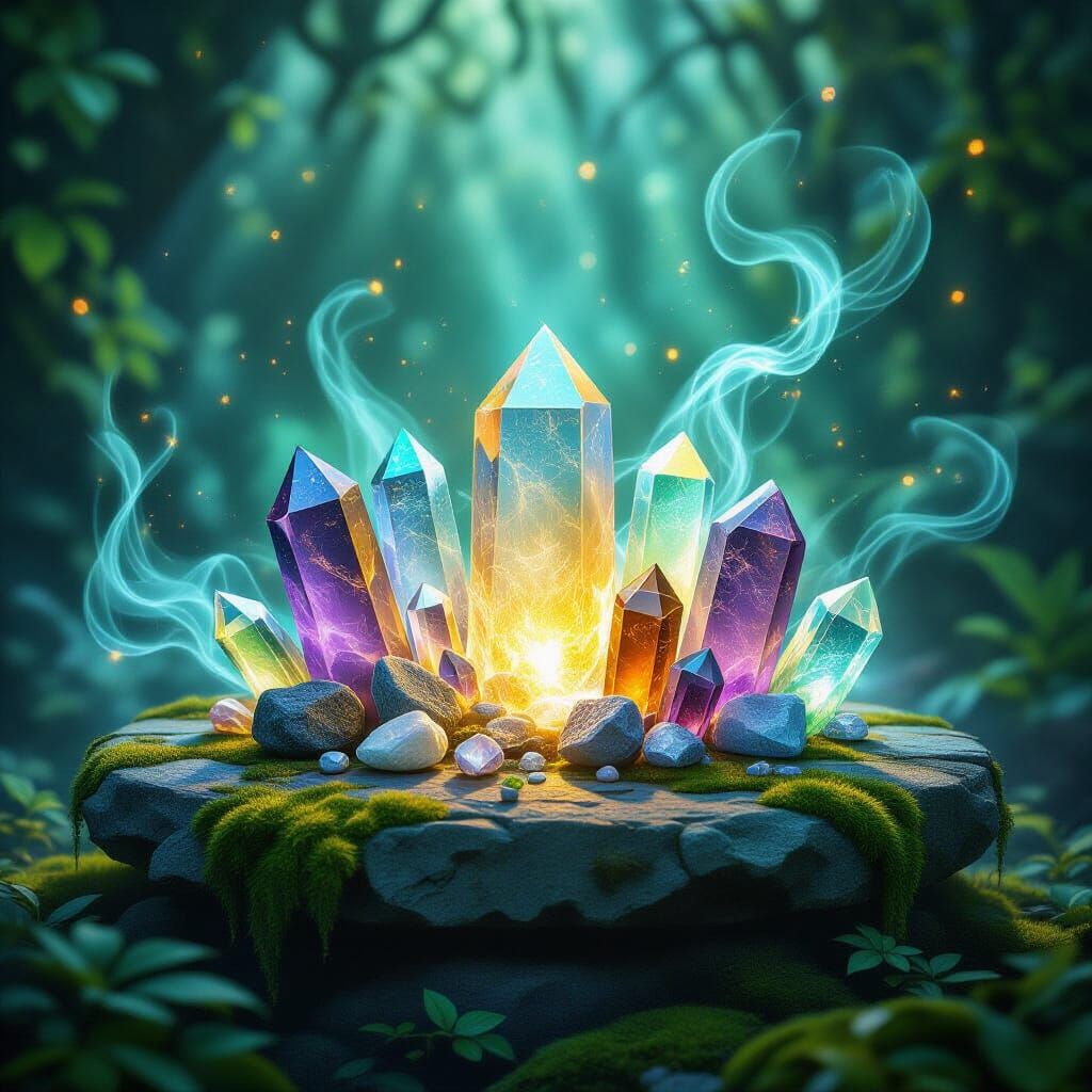 Majestic Sacred Crystals Pulsing with Inner Light