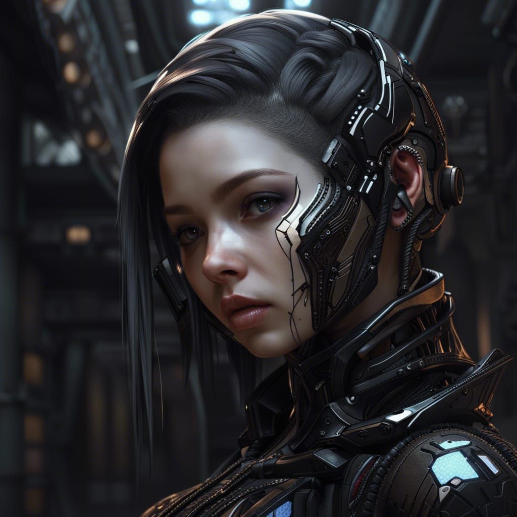 Gothic Cyborg Girl in Futuristic Cyberpunk Style