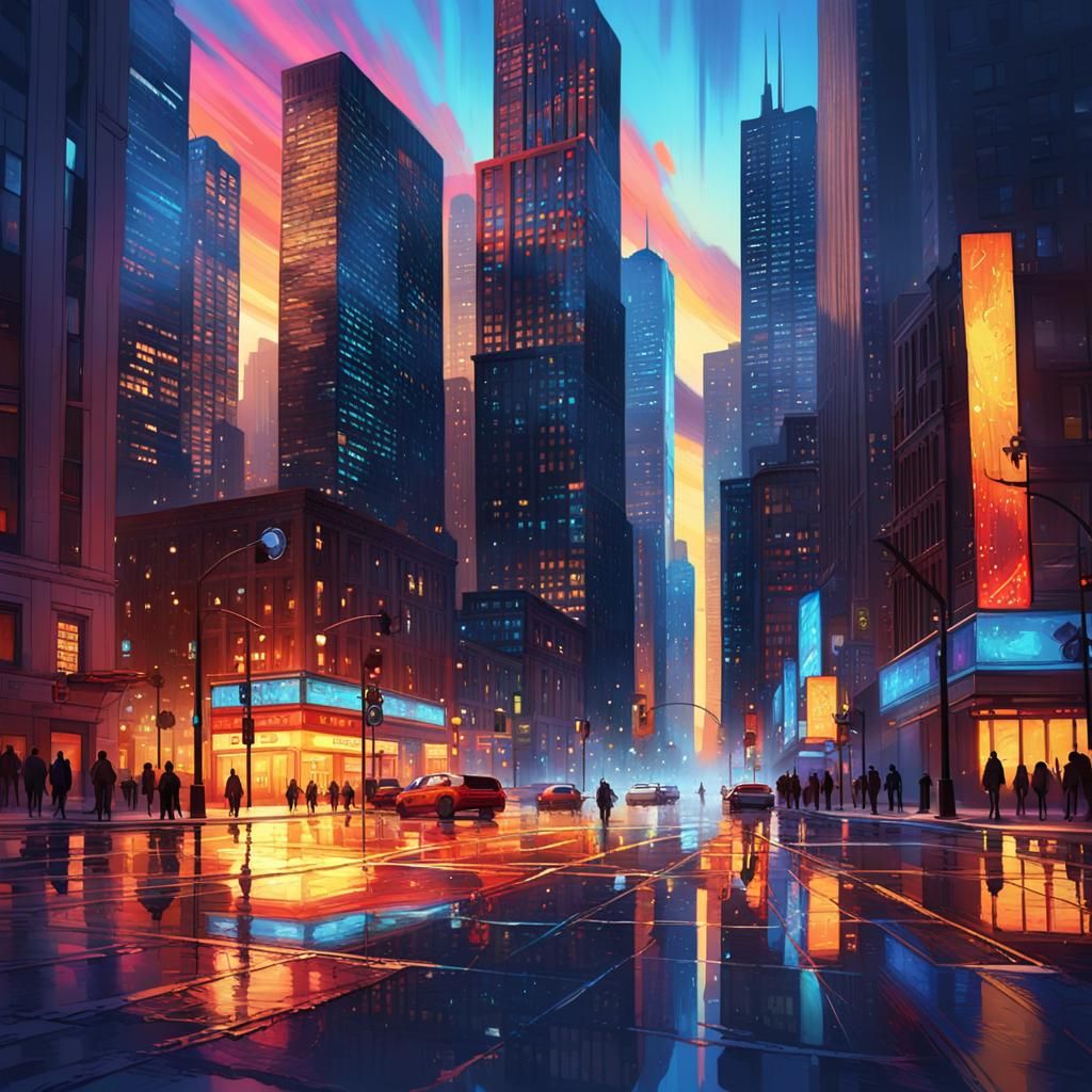 Chicago Sunset: Digital Painting in Ash Thorp Style