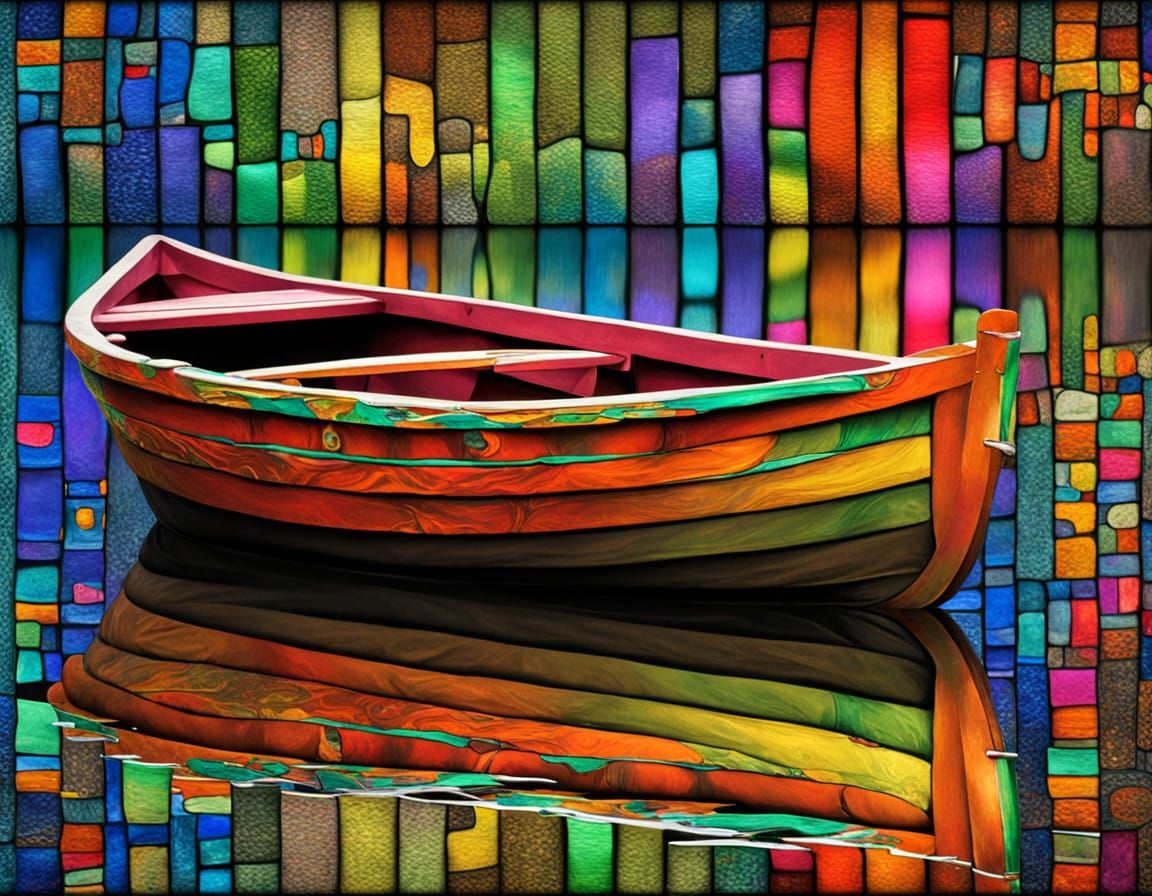 Iridescent Dinghy on Lake at Night
