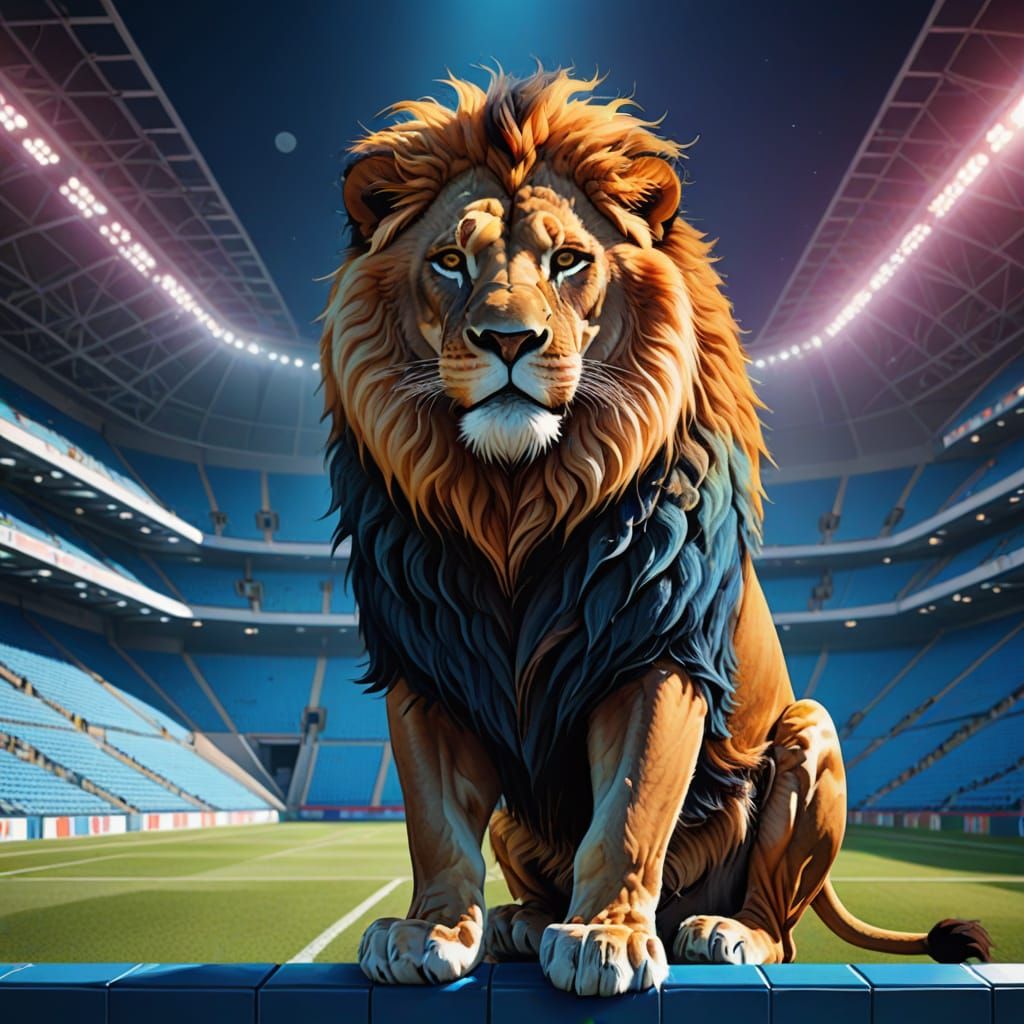 Stylized Soccer Stadium with Lion in the Middle, Digital Pai...
